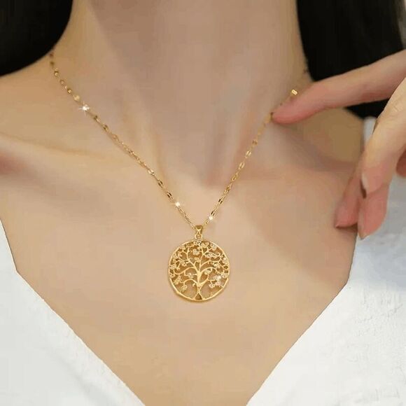 Tree Of Life Diamond Gold Plated Pendant Necklace - Picture 5 of 5